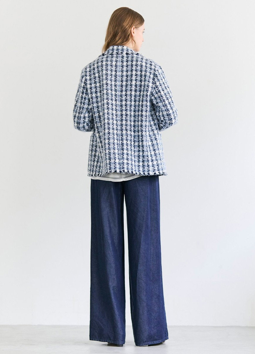 釦飾寬版花呢西裝外套